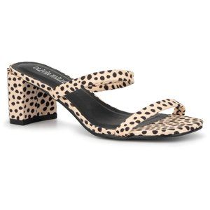 OLIVIA MILLER Slip-On Block Heeled Square Toe Carlisle Sandal (Leopard Print)